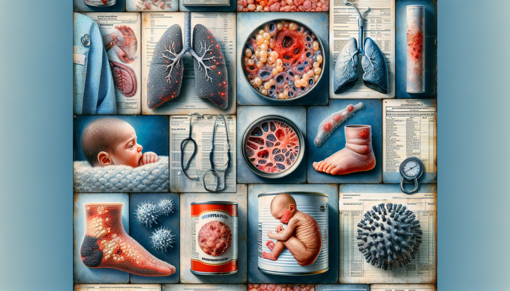 Maladie en B : collage réaliste de maladies bronchite, bronchiolite, bursite et botulisme.