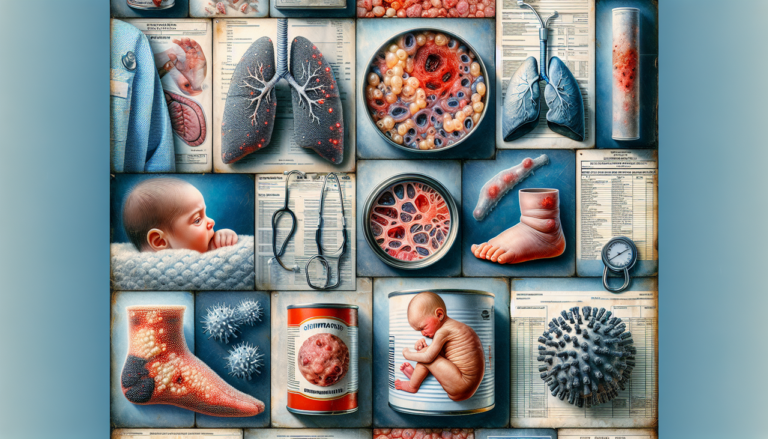 Maladie en B : collage réaliste de maladies bronchite, bronchiolite, bursite et botulisme.
