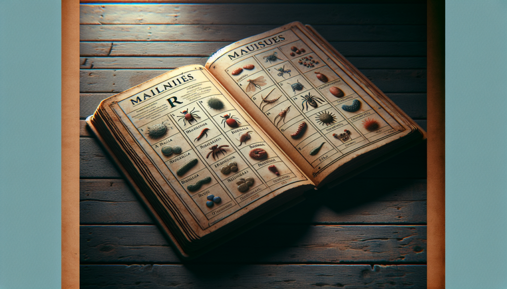 Illustrations détaillées de maladies en R sur page d'un livre médical.