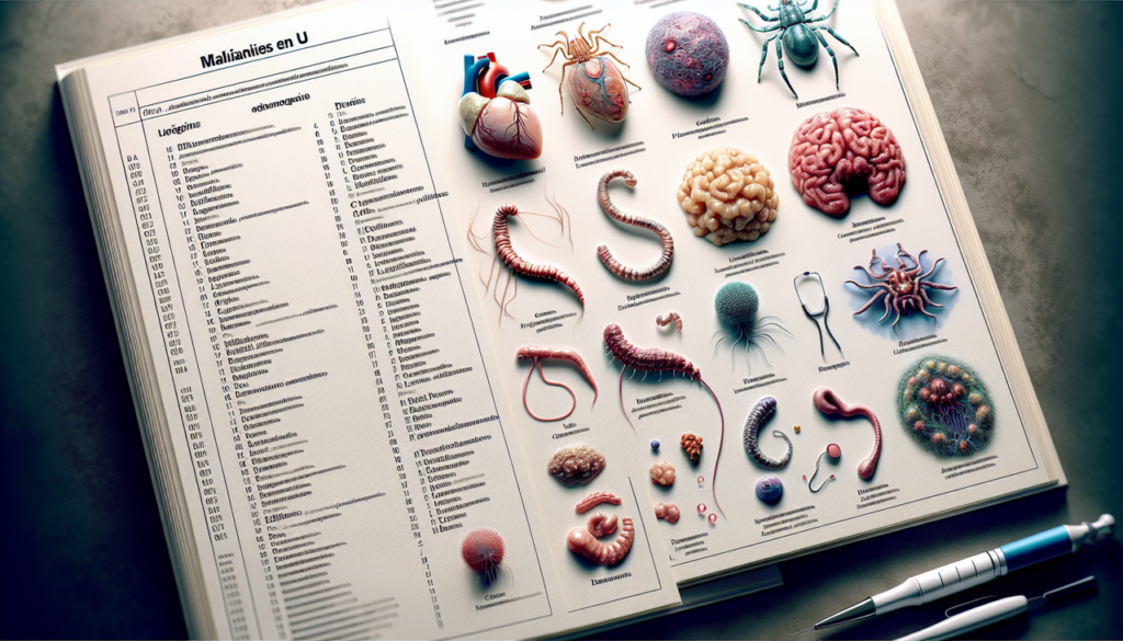 Illustration: Maladies en U - Encyclopédie médicale - Bullet points et illustrations médicales précises.