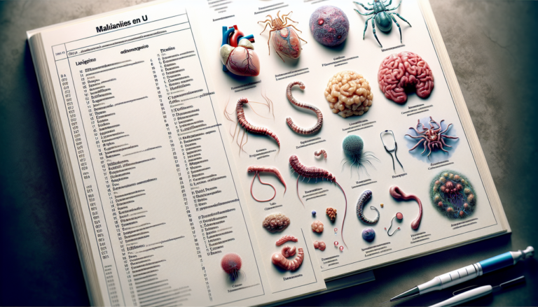 Illustration: Maladies en U - Encyclopédie médicale - Bullet points et illustrations médicales précises.