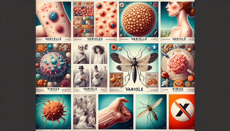 Illustration détaillée des maladies en V : Varicelle, Variole, Virus du Nil occidental. Textes élégants.