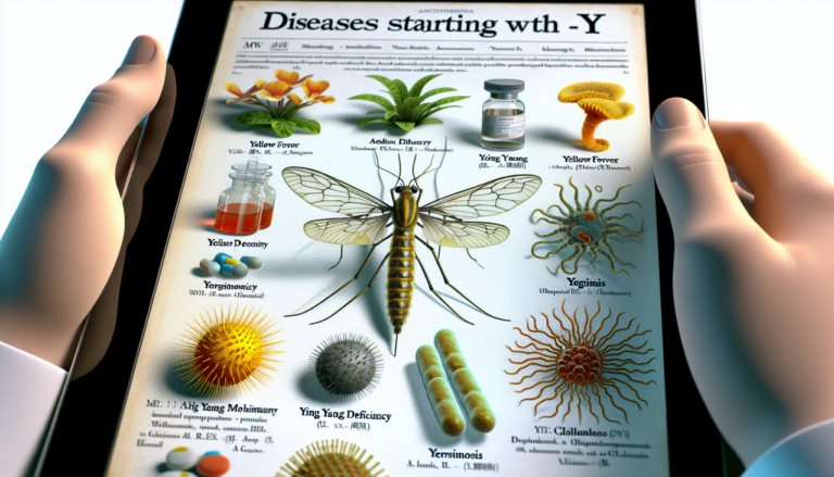 Illustration médicale Maladie en Y avec fièvre jaune, déficience Yin Yang et yersiniose.