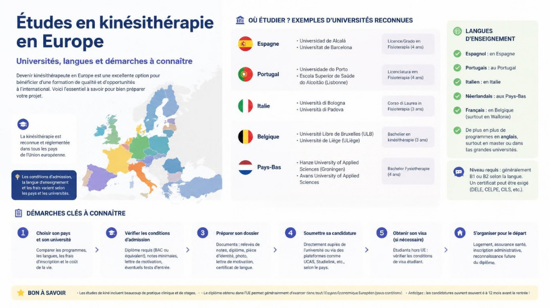Études en kinésithérapie en Europe : universités, langues et démarches à connaître