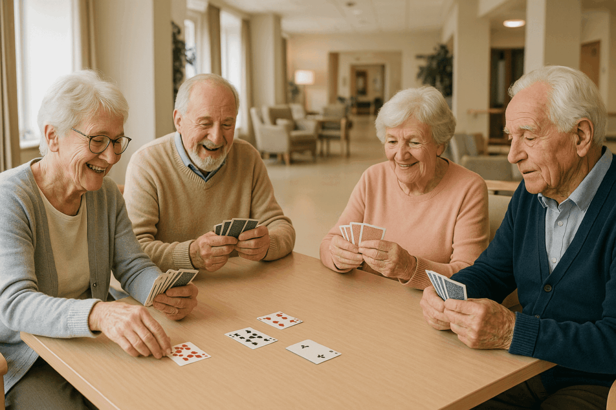 seniors jouant au carte dans residence seniors autonomes